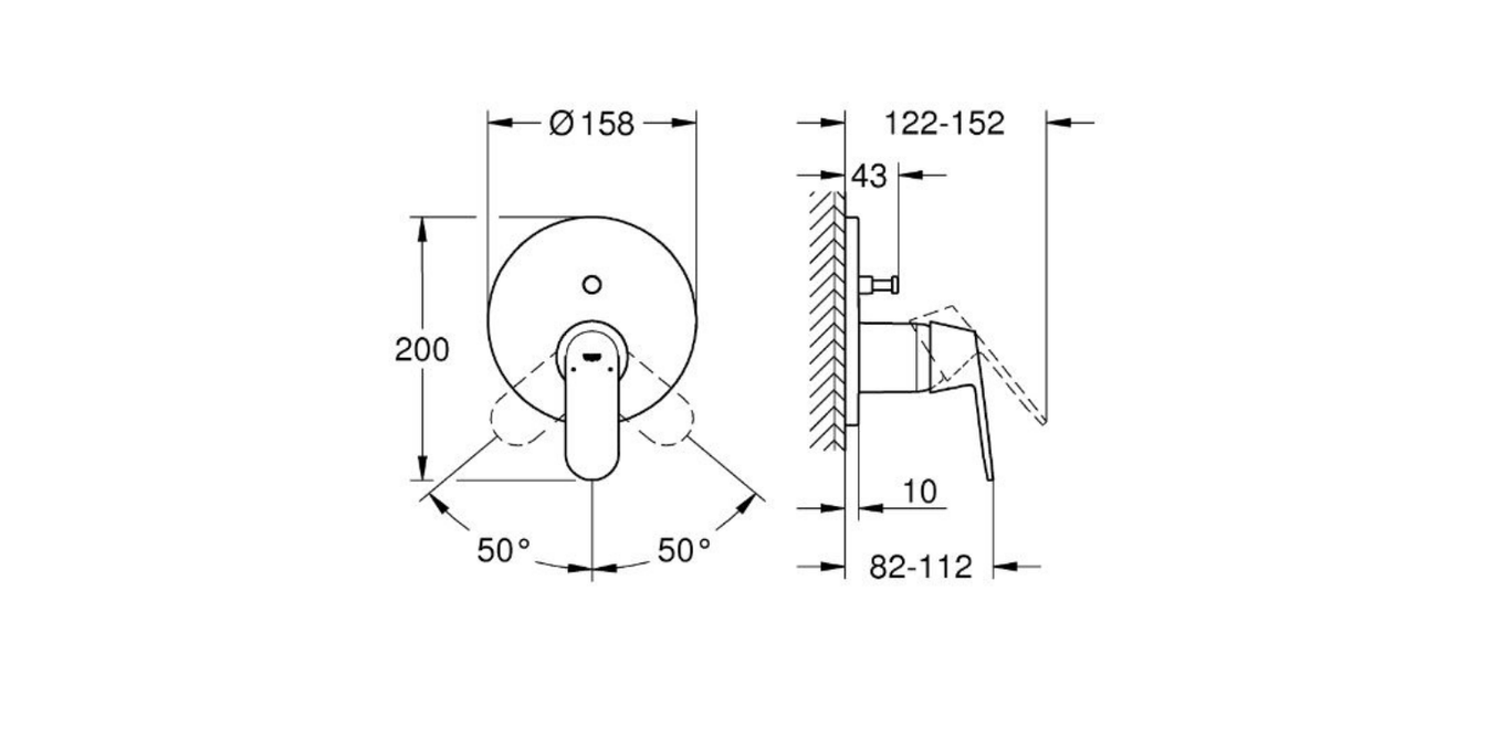 Grohe Eurosmart Cosmo two way shower mixer technical dimensions chart