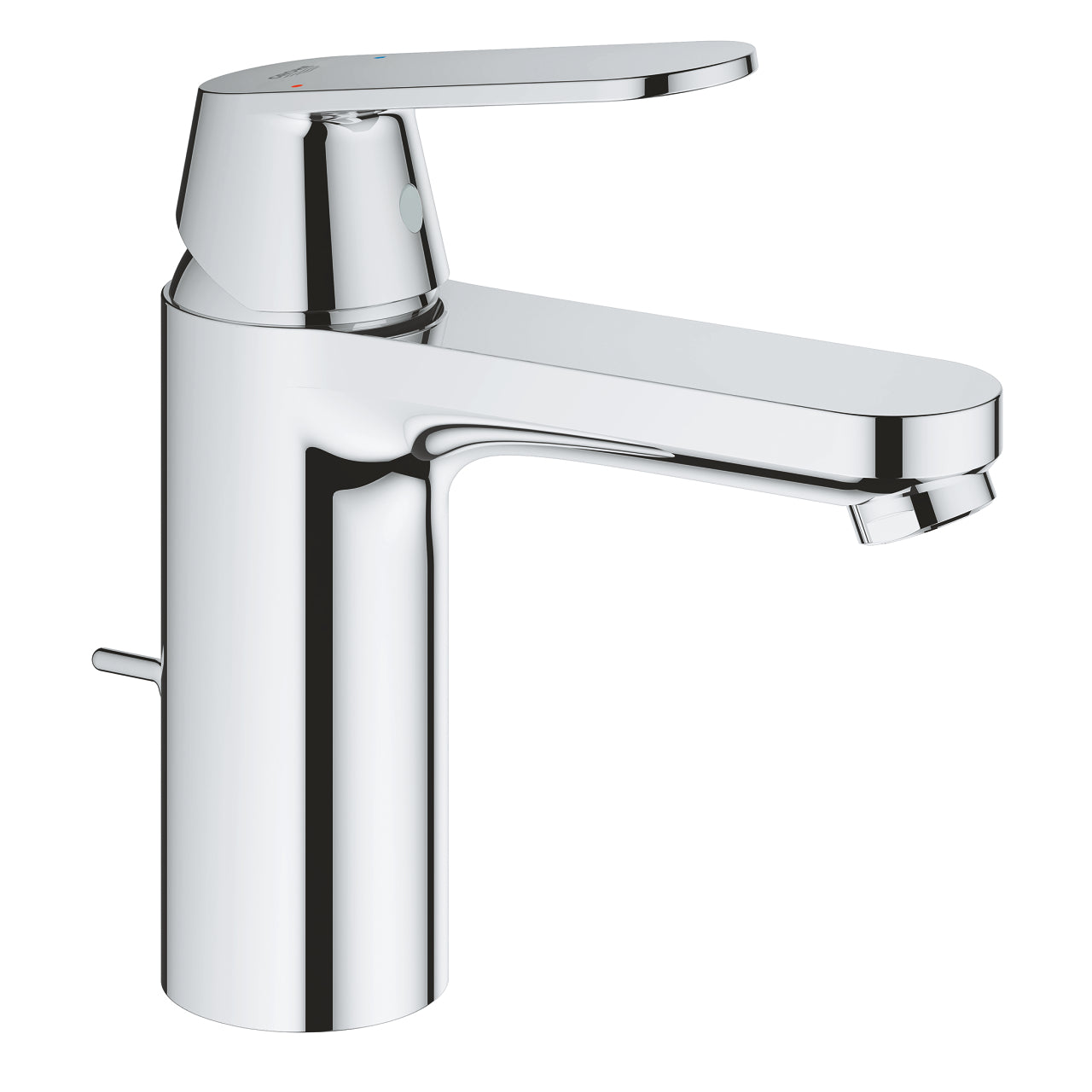 A silver-colored single lever basin mixer for sinks, with a shiny finish and a contemporary design.