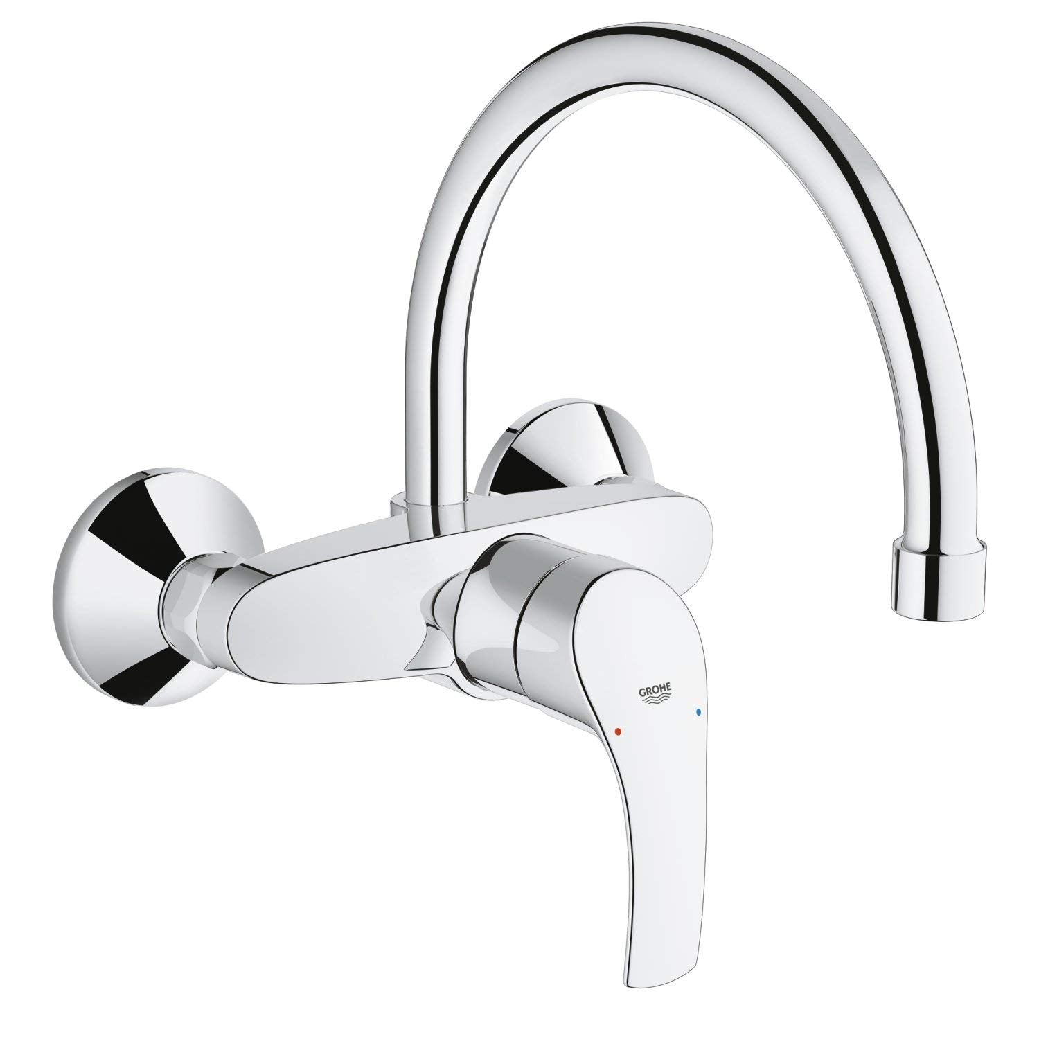 A silver-colored Eurosmart single lever sink mixer with a modern design, featuring a polished chrome finish and a single lever on the spout.