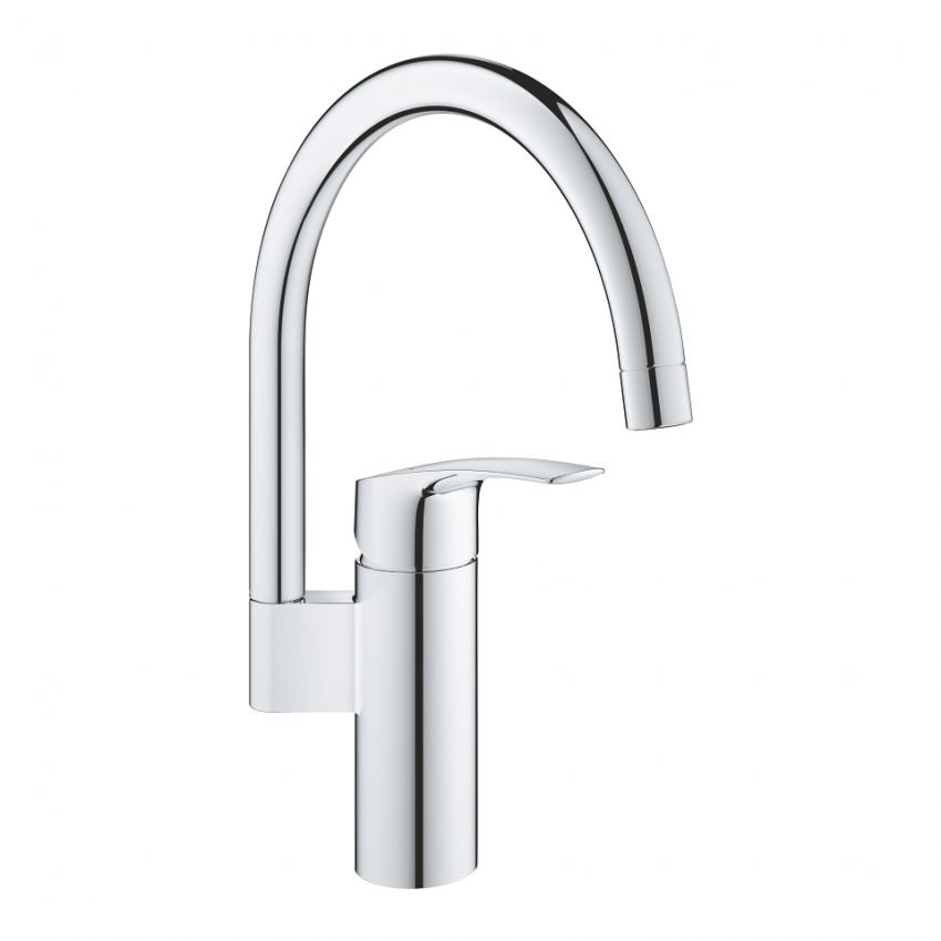 A single lever sink mixer with a chrome finish, featuring a straight spout and a large sink bowl.