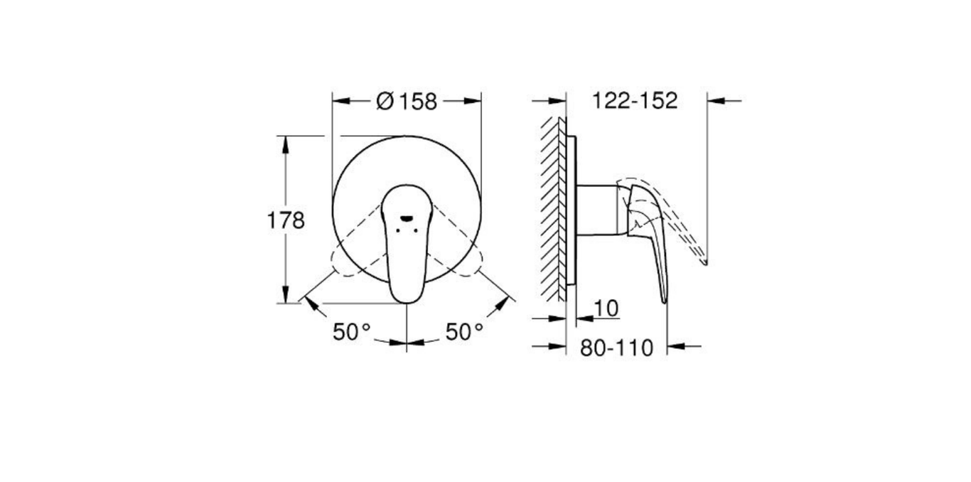 Grohe Eurostyle single lever shower mixer technical dimensions chart