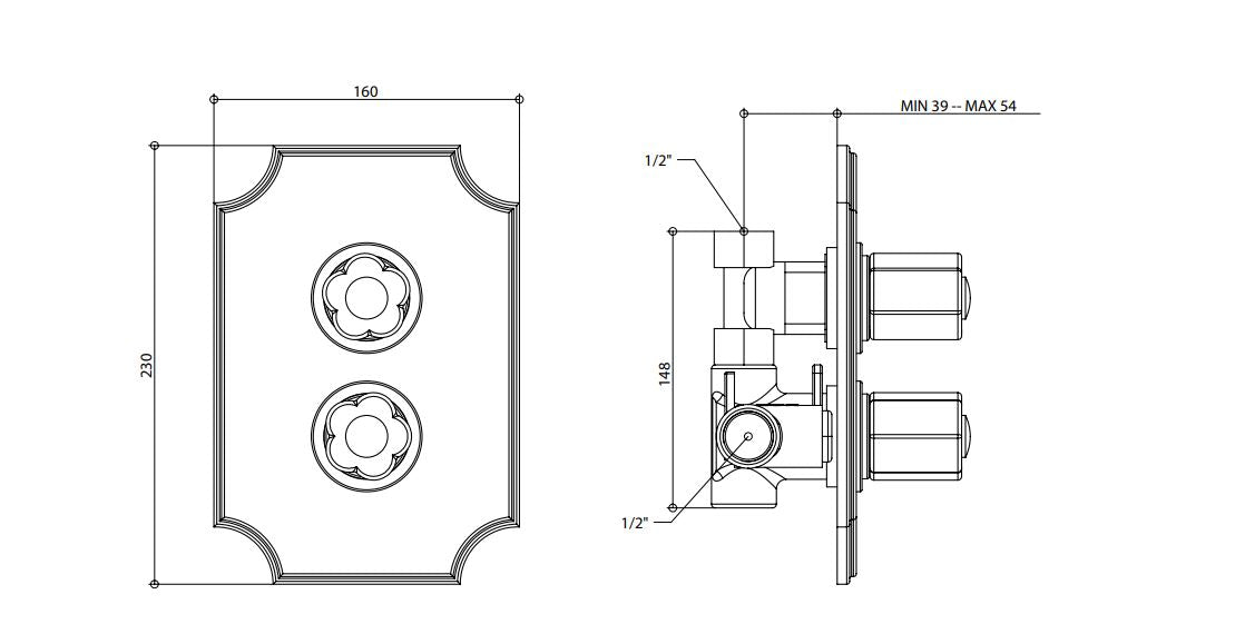 thermostatic shower mixer dimensions chart Bongio Fleur