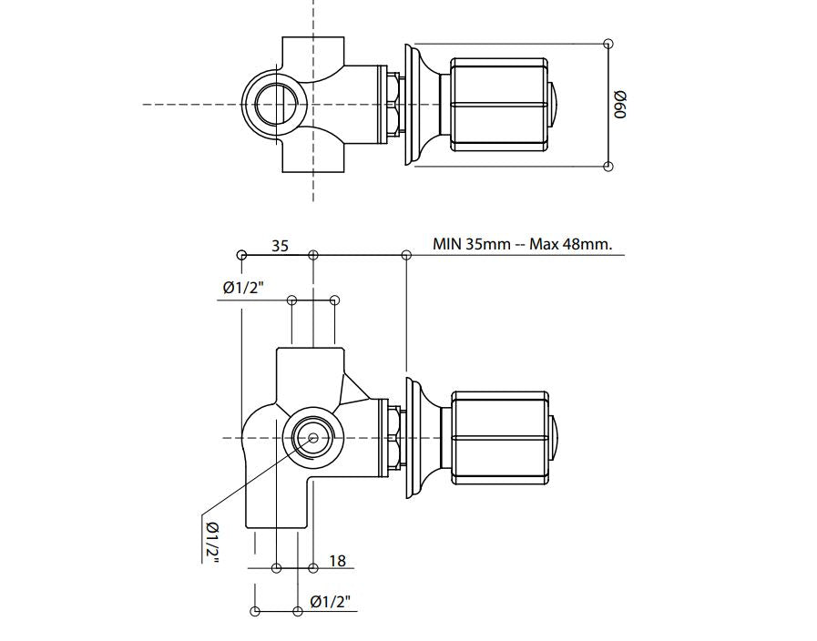 two way shower diverter dimensions chart Bongio Fleur