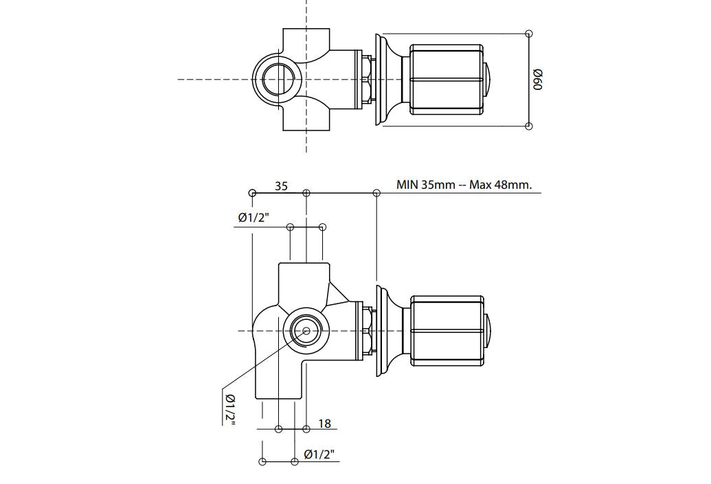 four way shower diverter dimensions chart Bongio Fleur