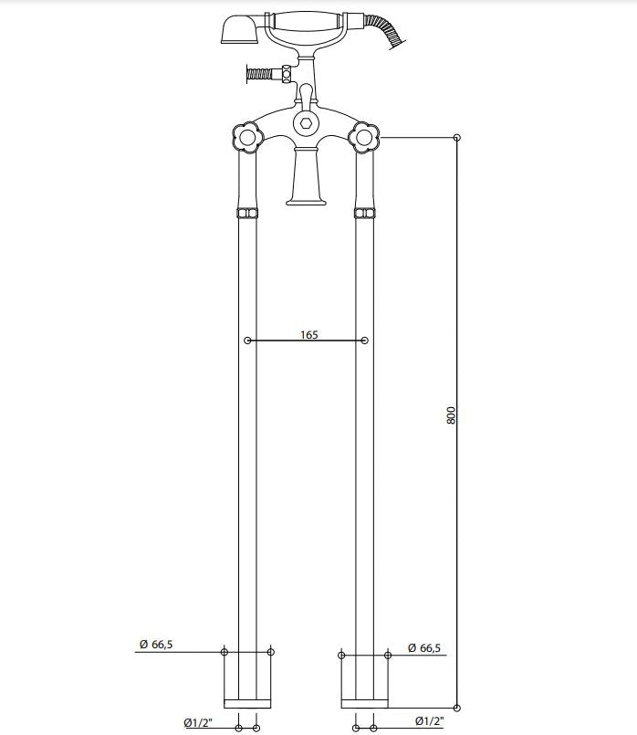 freestanding bath mixer dimensions chart Bongio Fleur