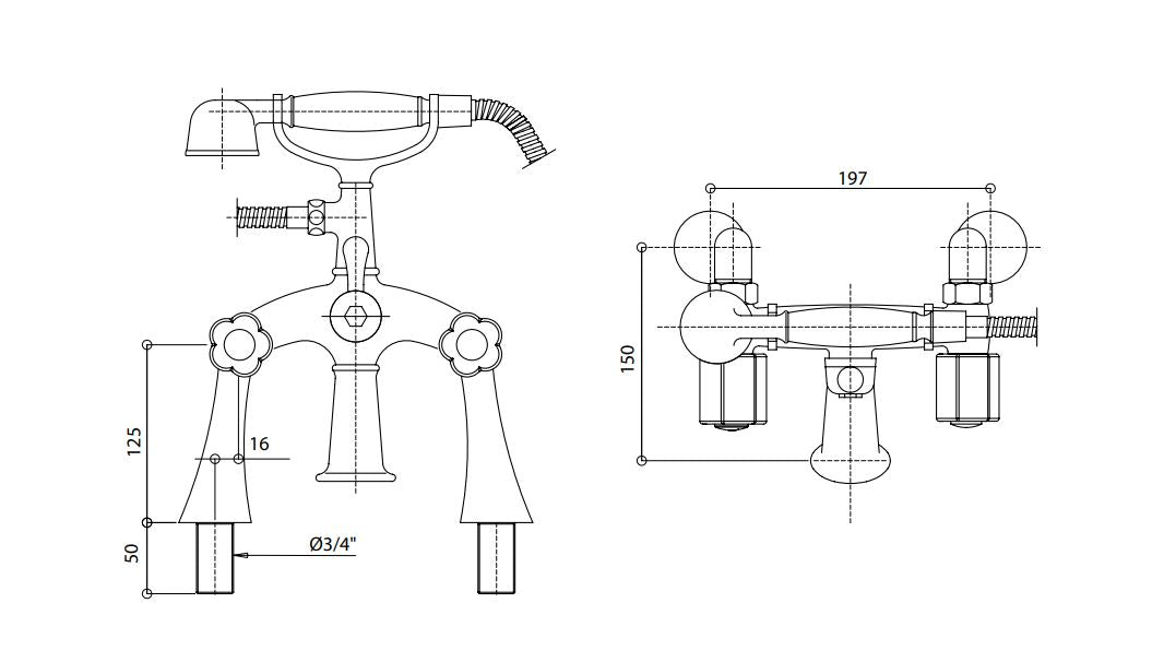 external bath mixer dimensions chart Bongio Fleur