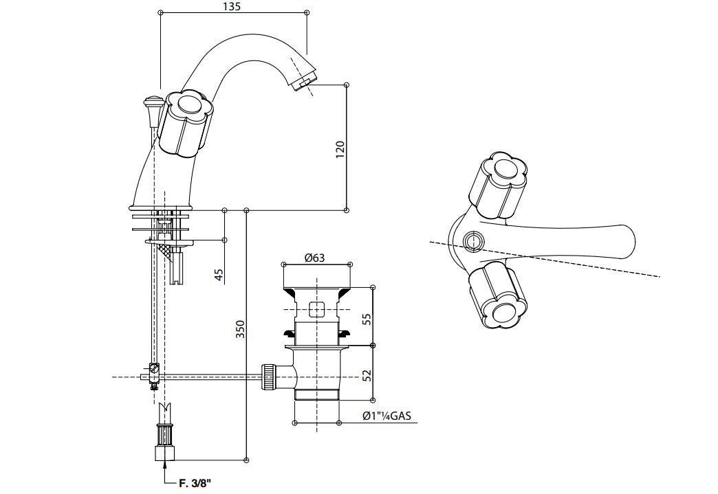 single hole basin tap dimensions chart Bongio Fleur
