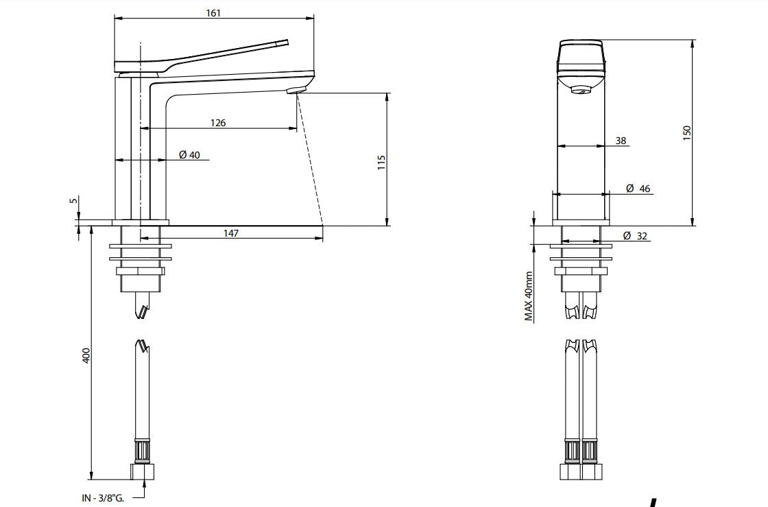 high basin mixer dimensions chart Bongio Gio2