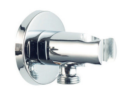 A round brass water inlet with a shiny finish, likely for use in a bathroom setting.