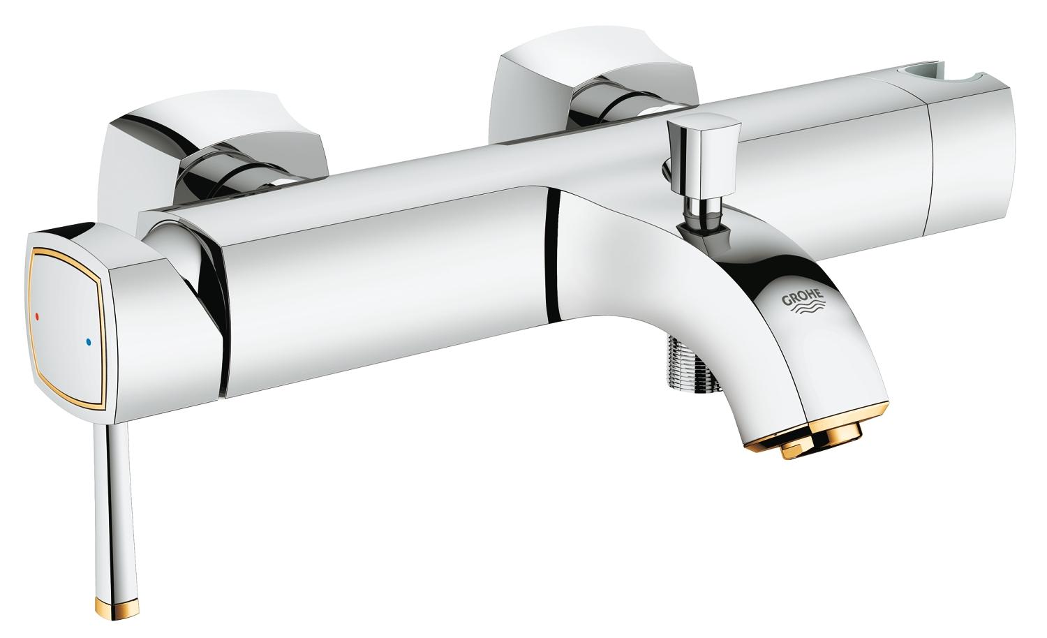 A single-lever shower mixer with a chrome finish and a lever handle, accompanied by an attached shower head.