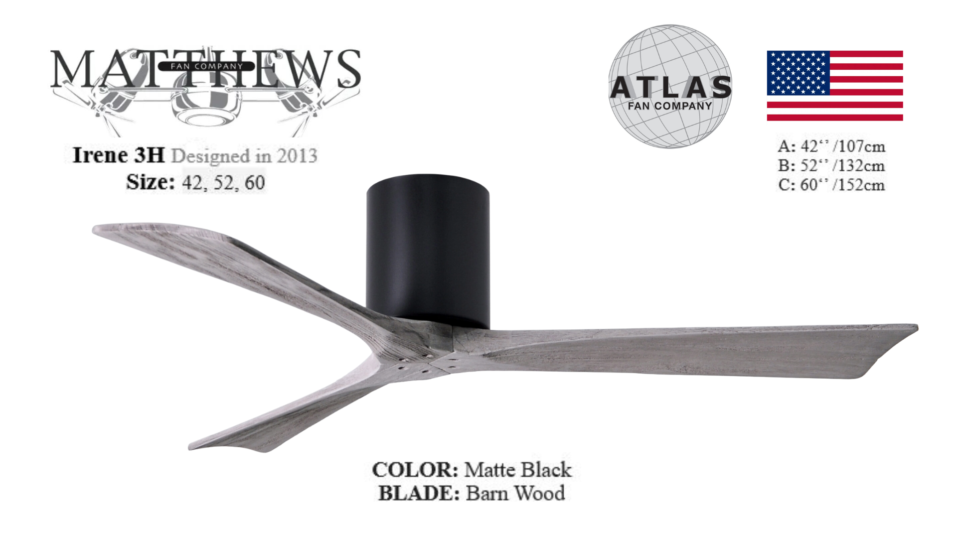Irene 3H matte black ceiling fan with wooden blades – modern 3-blade fan for luxury interiors in Pakistan
