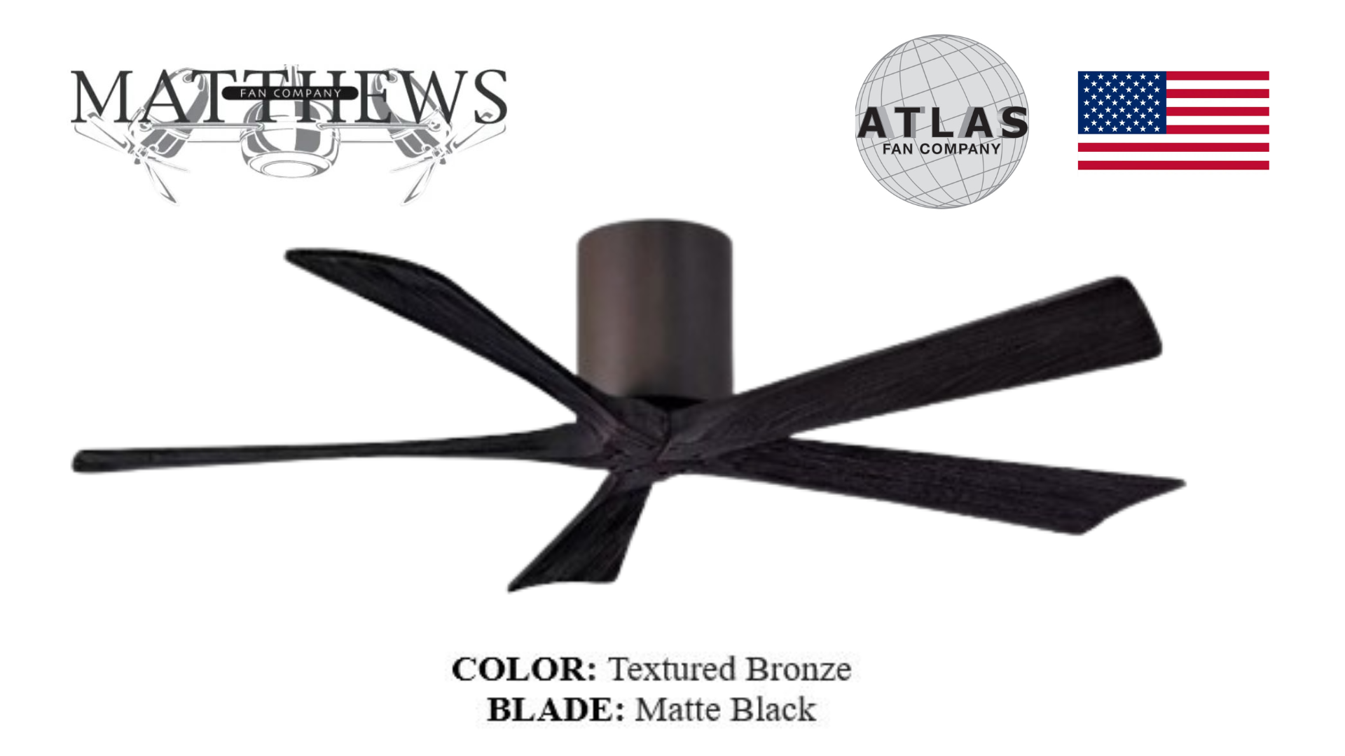 Matthews Irene‑5H ceiling fan textured bronze and wood blades