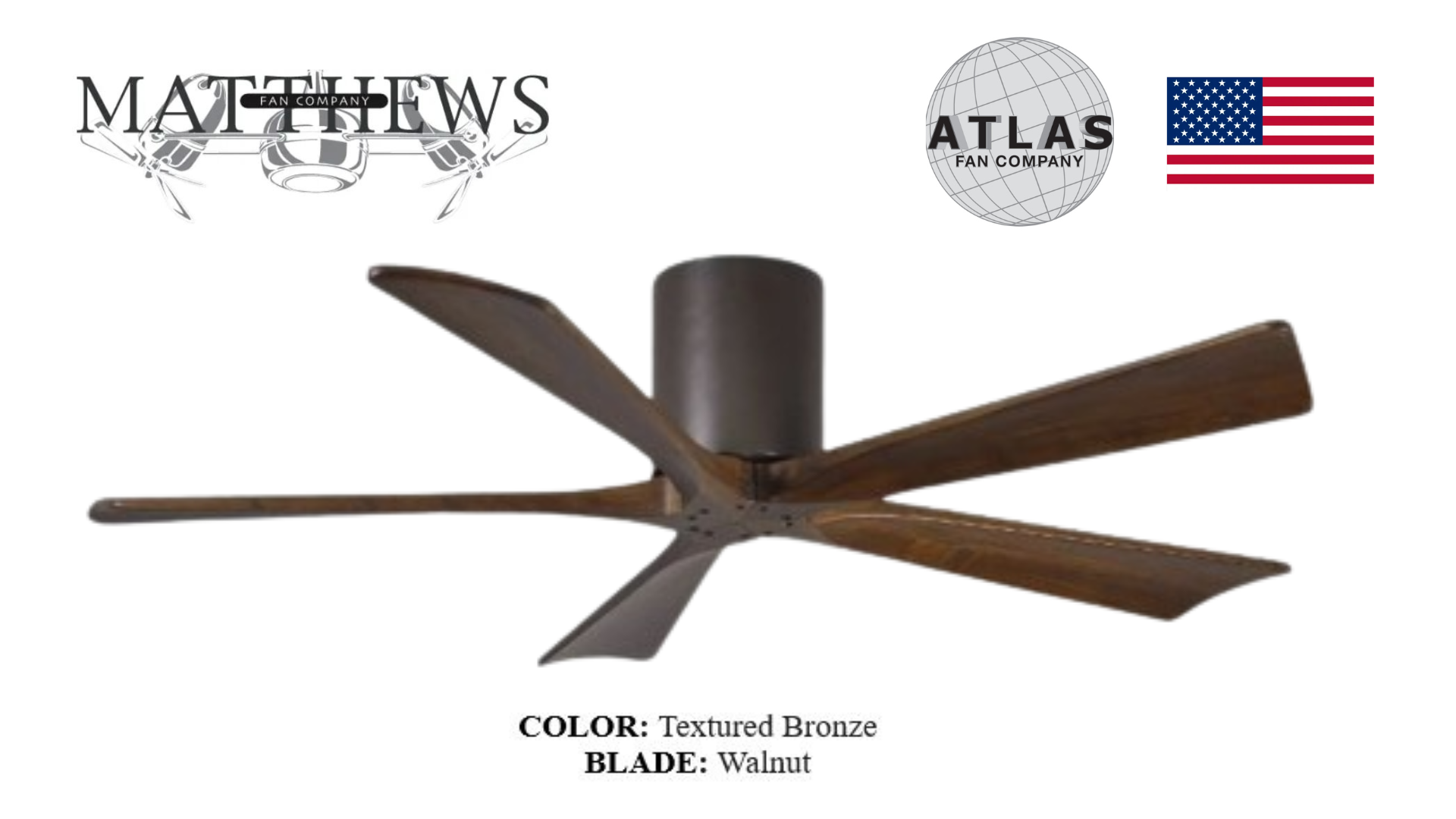 Matthews Irene‑5H ceiling fan textured bronze and wood blades