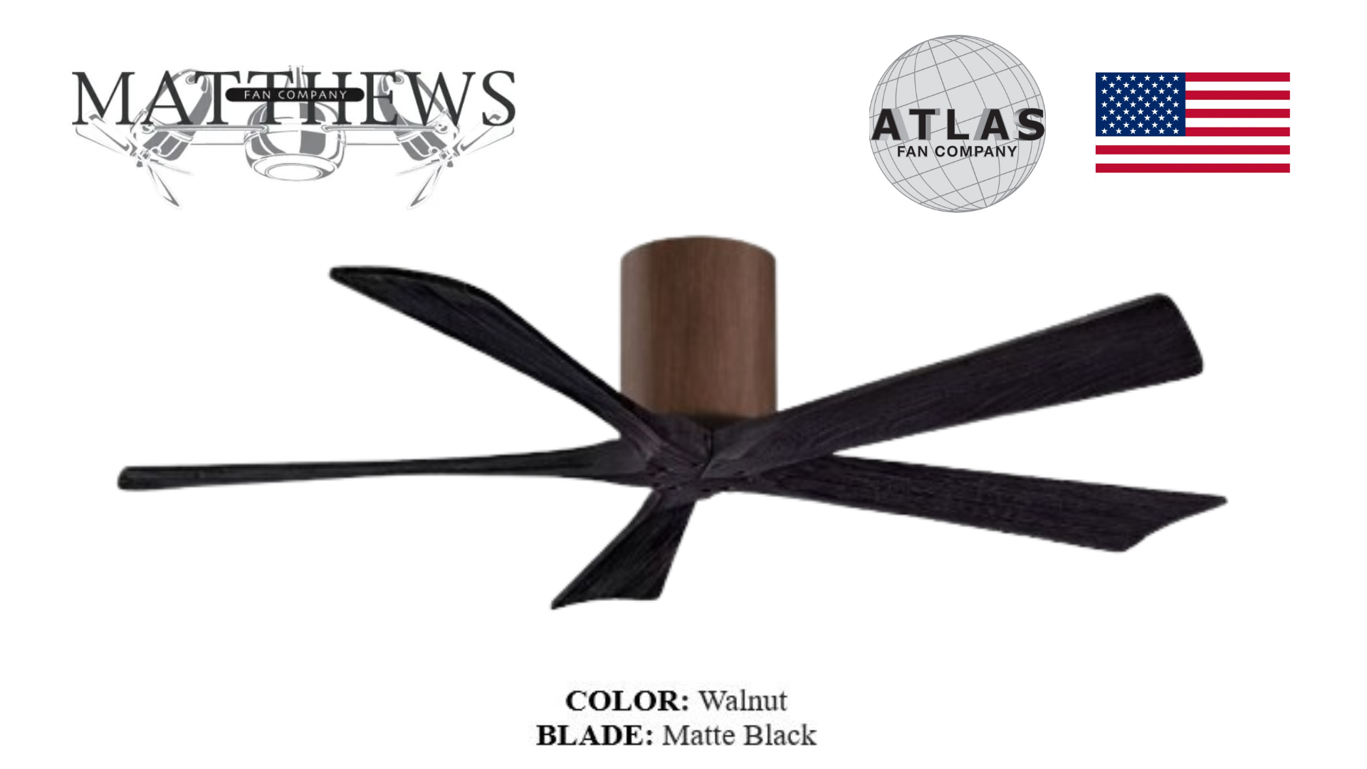 Matthews Irene‑5H walnut ceiling fan 5 blades – rustic modern design