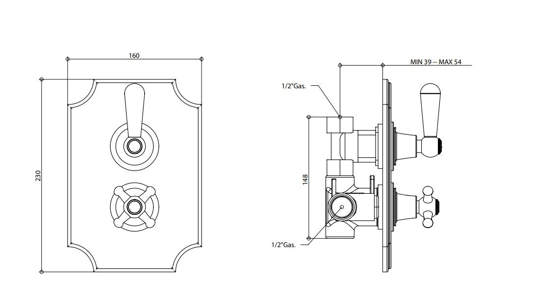 Italian shower mixer diamention for luxury bathrooms