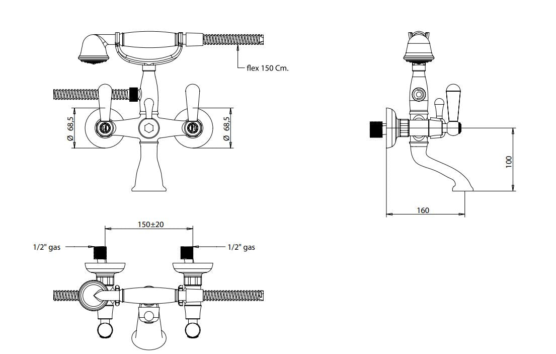 bath and shower mixer dimensions chart Bongio Latosca