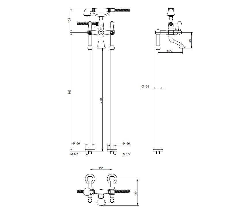 Bongio Latosca bathtub shower set diamention