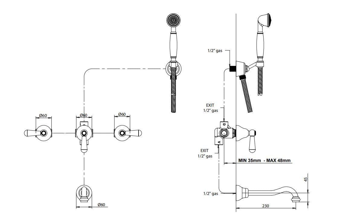 Italian bathtub shower mixer with shower set for luxury bathrooms