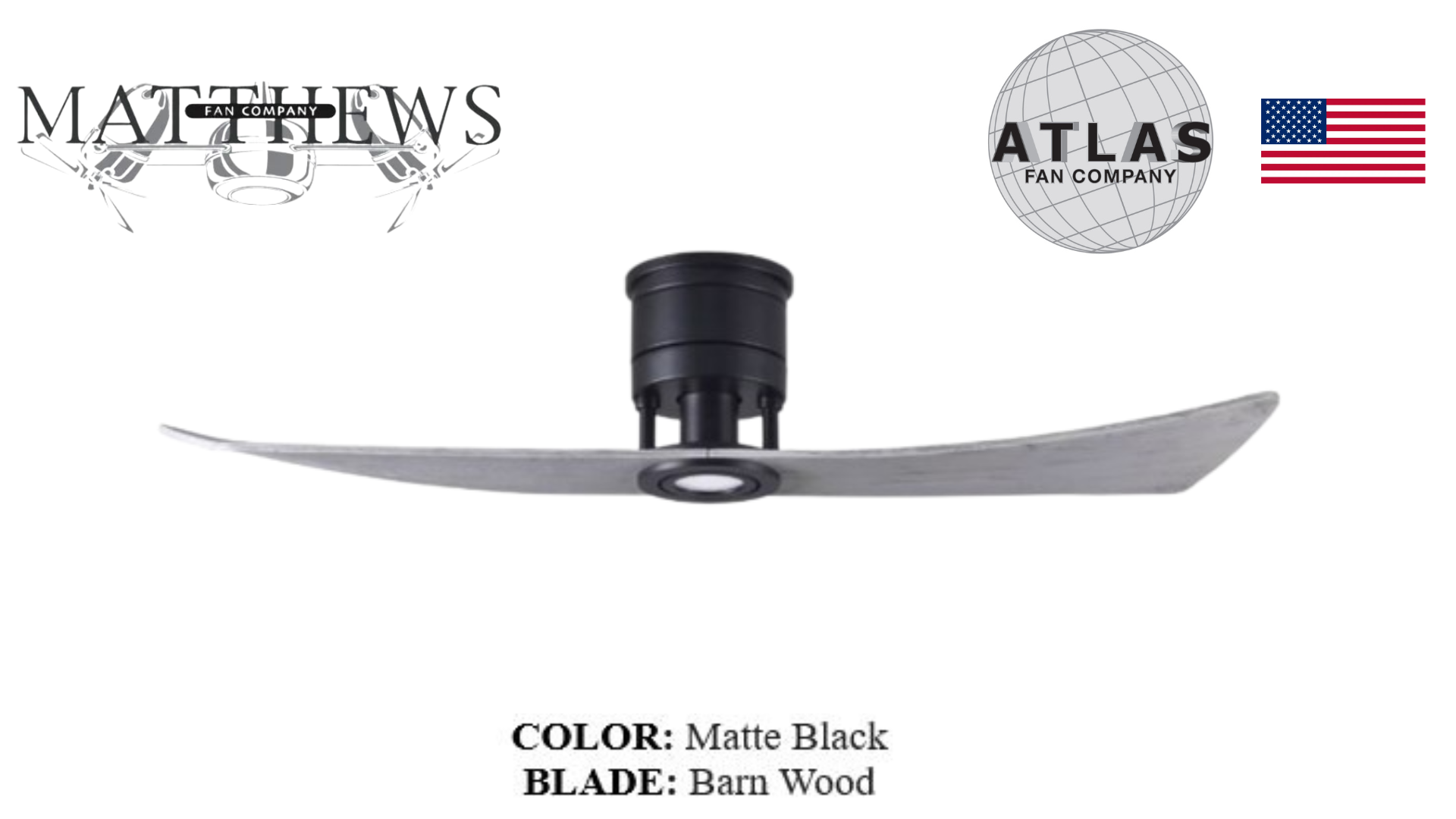 A matte black two-blade ceiling fan with integrated LED light, from the brand Lindsay.