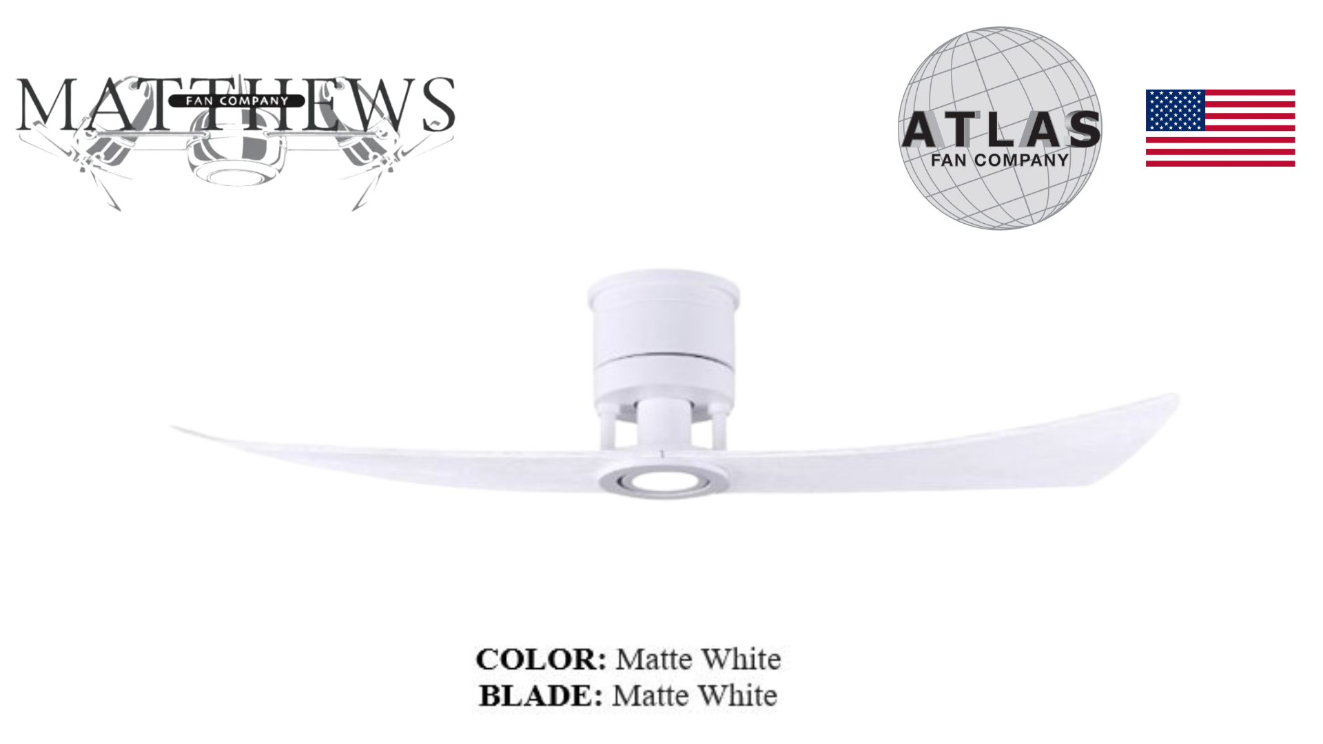 A matte white two-blade ceiling fan with integrated LED light, from the brand Lindsay.