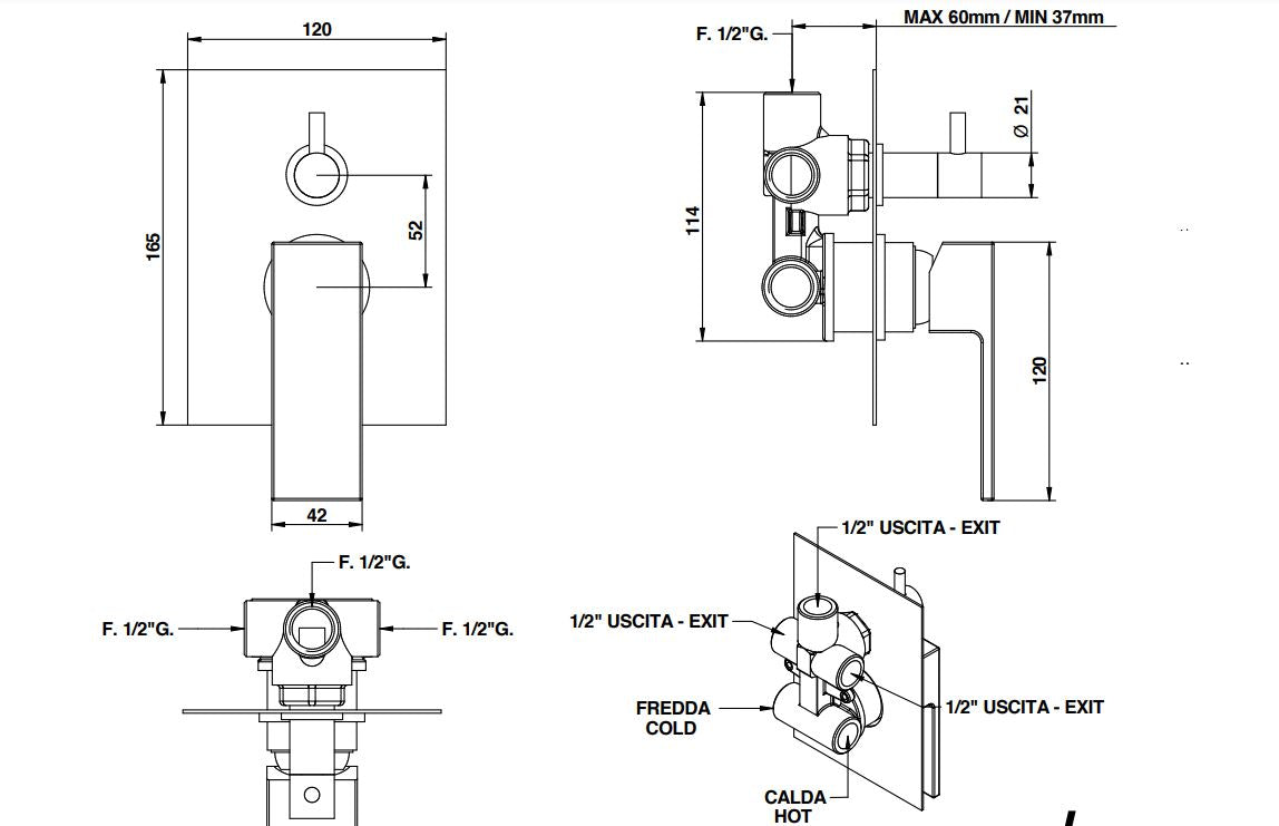 Bongio Linea three-way shower mixer