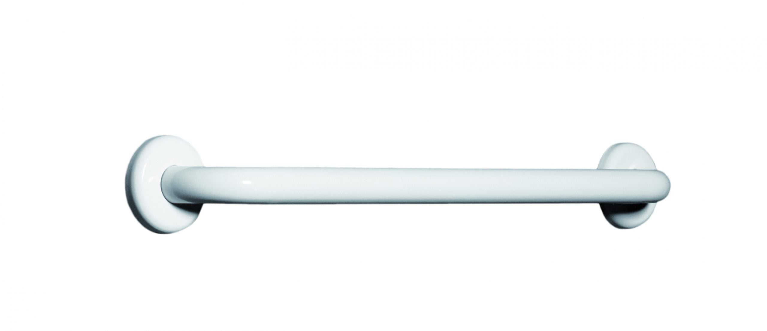 A silver linear grab bar with stainless steel mounting plates.