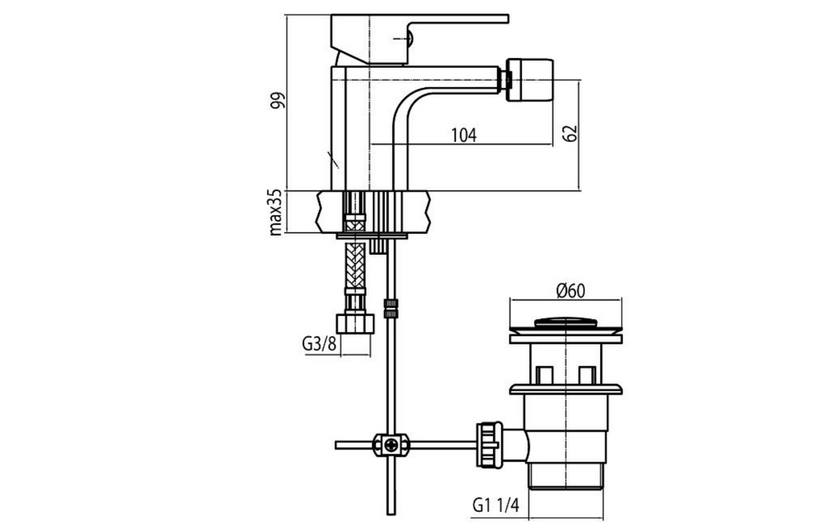Valvex Loft Eco bidet mixer technical dimensions and installation guide