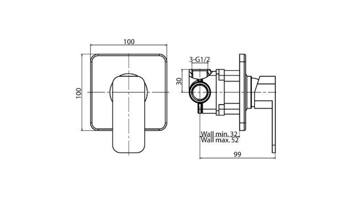 Valvex Loft concealed shower mixer technical dimensions and installation measurements