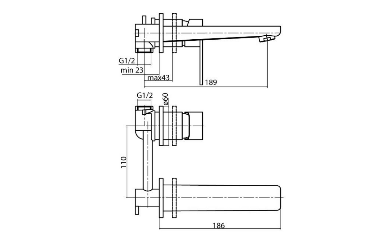 Valvex Loft concealed basin mixer technical dimensions and wall installation guide