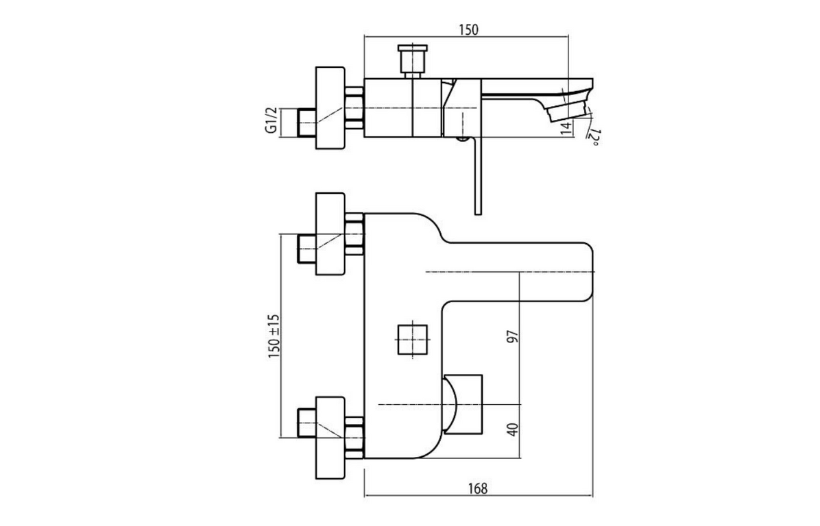 Valvex Loft wall mounted bath mixer technical dimensions and installation details