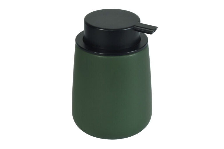 A green soap dispenser bottle with a black pump.