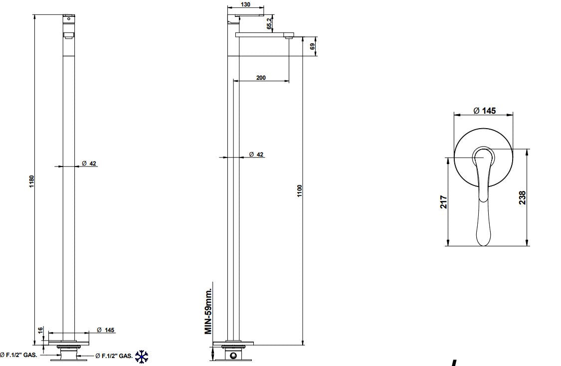 O’Clock Floor Mounted Basin Mixer 14533 stand-alone basin mixer