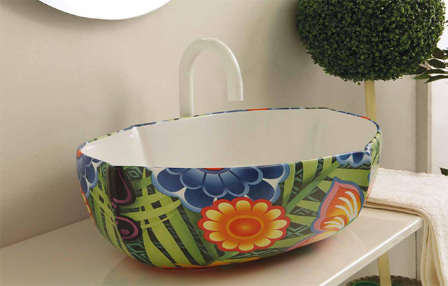 Vitruvit OYESTER Tropical designer basin – colorful ceramic washbasin for artistic bathrooms