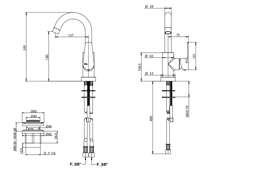 PI7 Basin Mixer Short Swivel Pop-Up Pakistan