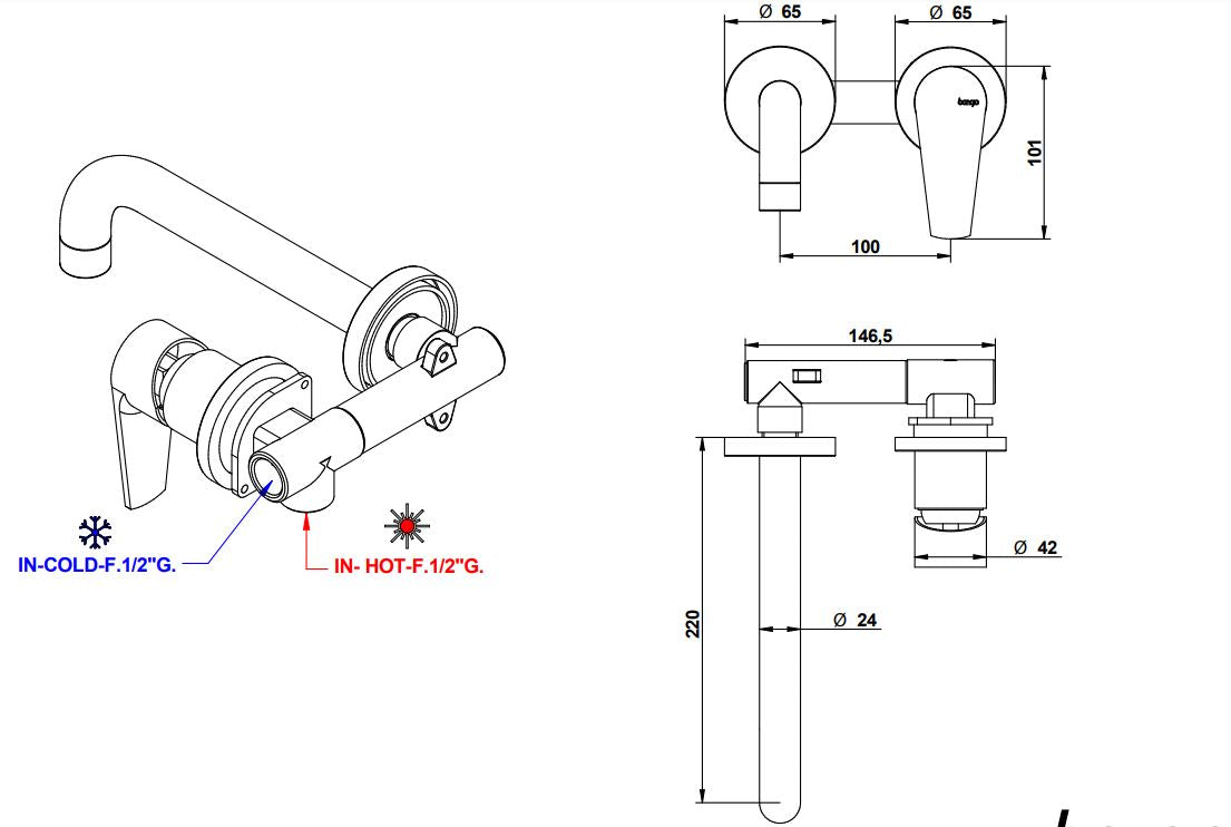 PI7 Concealed Basin Mixer 220 mm Spout Pakistan