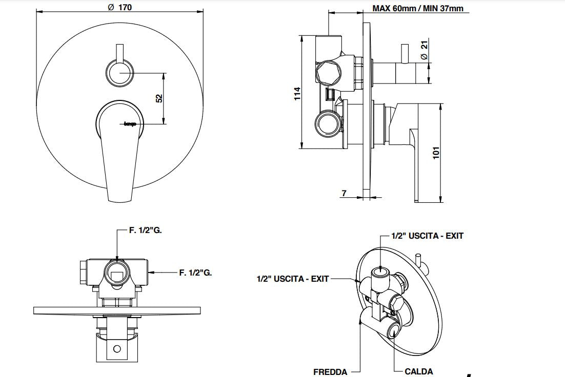 PI7 Shower Mixer 3-Way Diverter Pakistan