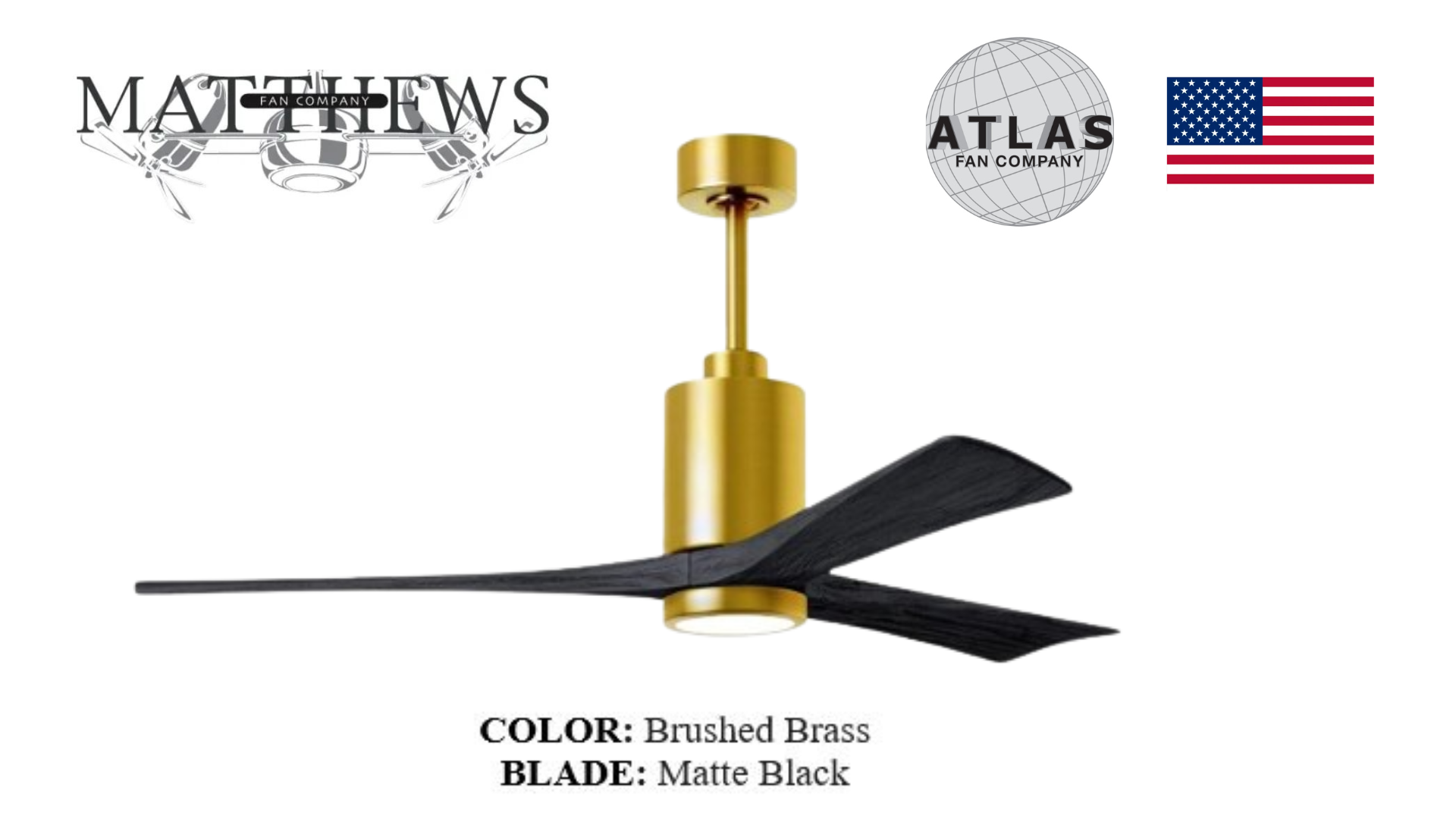 Matthews PATRICIA‑3 brushed brass ceiling fan with LED light Pakistan, 3‑blade solid wood fan brushed brass finish Pakistan, energy-efficient DC motor ceiling fan brushed brass Pakistan, whisper-quiet LED ceiling fan brushed brass, damp-rated Patricia‑3 ceiling fan Pakistan,