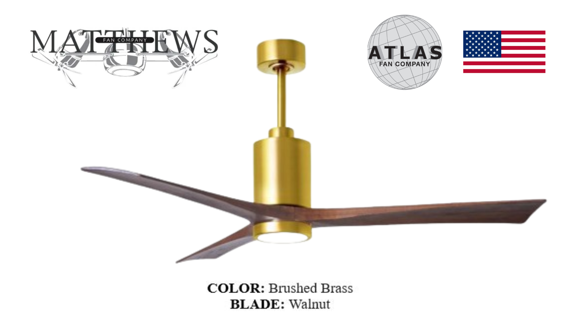 Matthews PATRICIA‑3 brushed brass ceiling fan with LED light Pakistan, 3‑blade solid wood fan brushed brass finish Pakistan, energy-efficient DC motor ceiling fan brushed brass Pakistan, whisper-quiet LED ceiling fan brushed brass, damp-rated Patricia‑3 ceiling fan Pakistan,