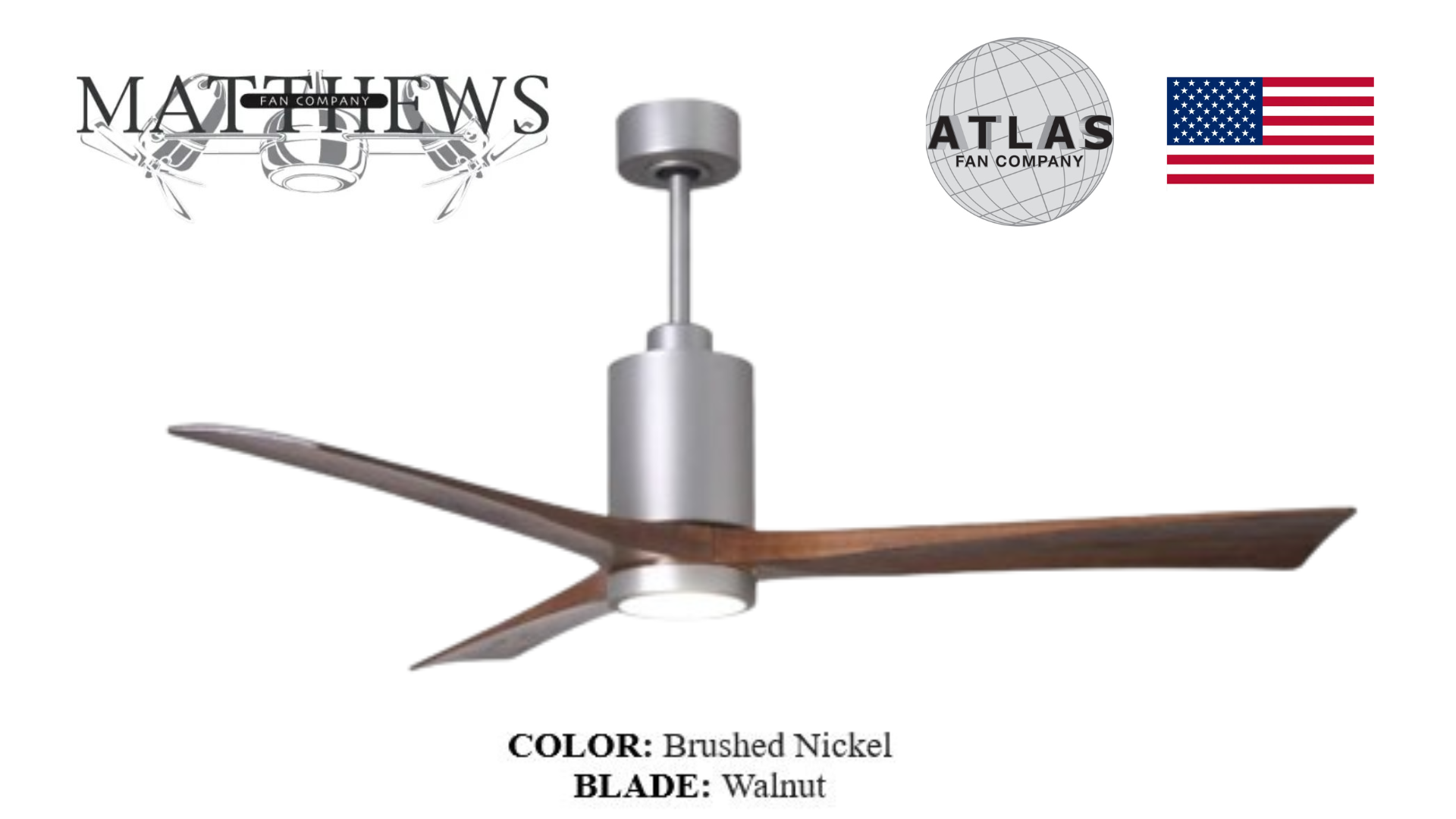 Matthews PATRICIA‑3 brushed nickel ceiling fan with LED Pakistan, 3-blade wood blade brushed nickel ceiling fan Pakistan, energy-efficient DC motor ceiling fan with dimmable LED, whisper-quiet illuminated ceiling fan brushed nickel, damp-rated Patricia‑3 ceiling fan Pakistan,