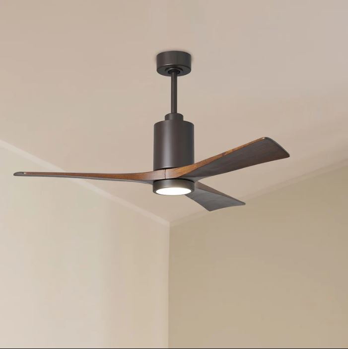 Matthews PATRICIA‑3 textured bronze ceiling fan with LED light Pakistan, 3‑blade solid wood fan with dimmable LED Pakistan, energy‑efficient DC motor bronze ceiling fan Pakistan, silent reversible DC ceiling fan with light,