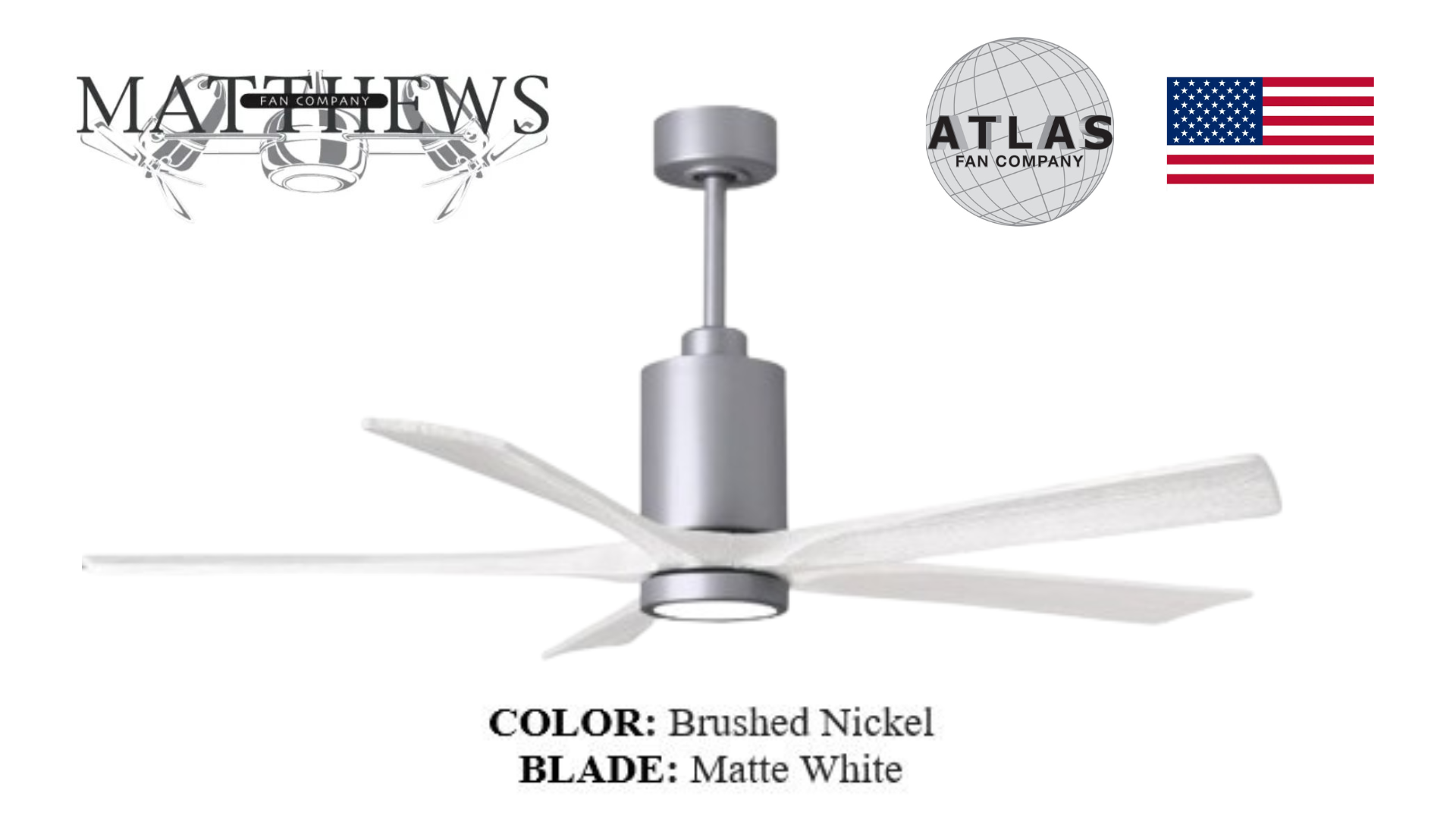 Matthews PATRICIA‑5 brushed nickel ceiling fan Pakistan, luxury brushed nickel ceiling fan with solid wood blades, Patricia‑5 energy-efficient DC motor fan Pakistan, 5-blade brushed nickel Matthews ceiling fan, whisper-quiet LED ceiling fan Matthews Patricia‑5,