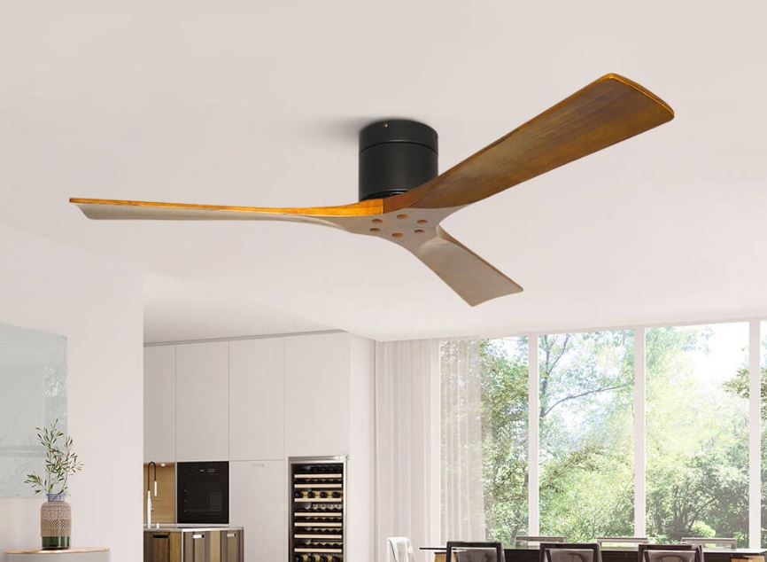 Ceiling fan in a modern kitchen with large windows, Punkh PS 05 rustic wooden ceiling fan Pakistan, heritage-style Punkh PS 05 fan handmade, manual ceiling fan with wooden blades, silent traditional Punkh ceiling fan Pakistan, vintage décor ceiling fan Punkh PS 05,