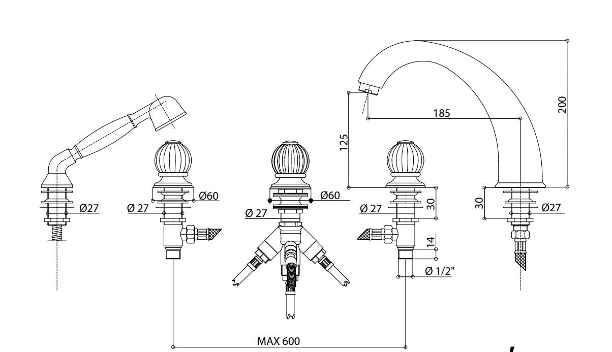 Rivoli Luxury Bath Mixer 05531 deck bath mixer
