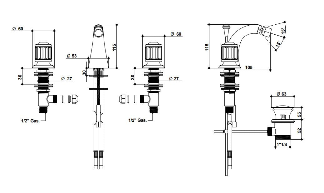 Rivoli Italian bidet mixer with drain Pakistan