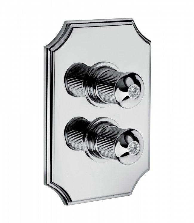 A built-in thermostatic mixer for a hot tub with a mirrored backplate and polished chrome finish.