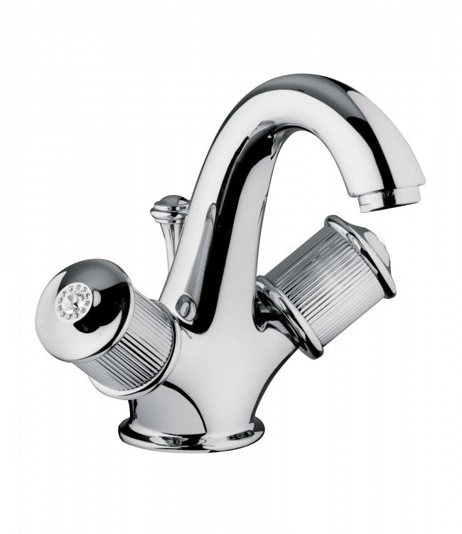 A silver-colored single hole basin mixer with a pop-up waste, featuring a shiny chrome finish and a contemporary design.