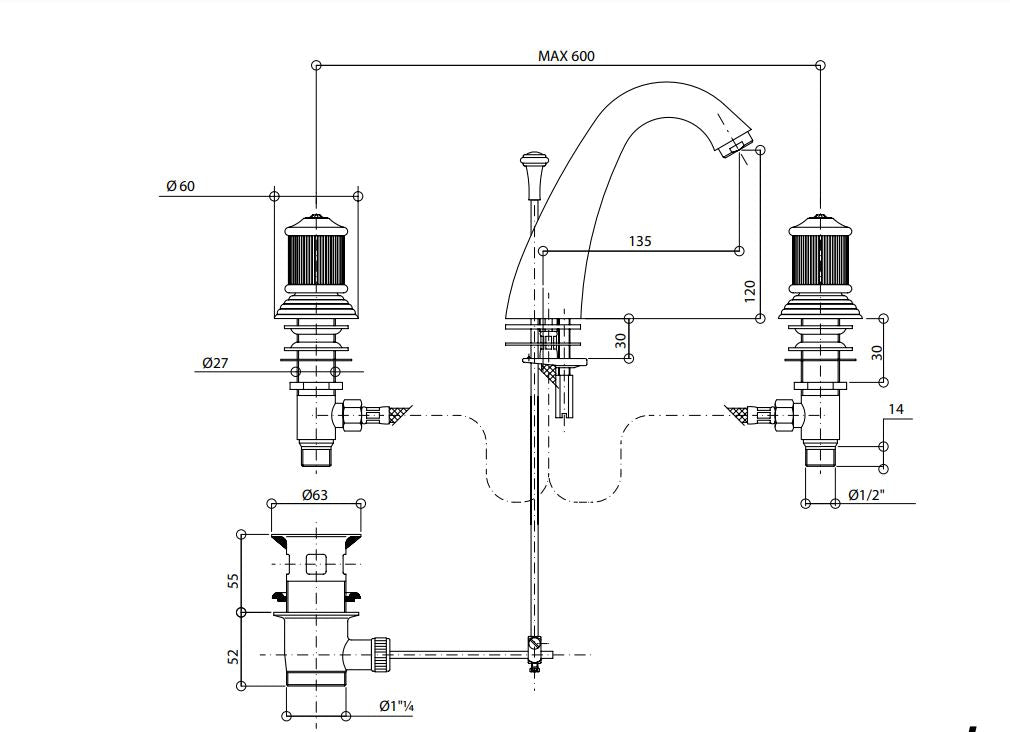 Royale80 Three Holes Basin Mixer with Pop-Up Waste 06501 Pakistan