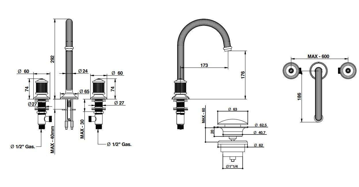 Royale80 3-hole basin mixer with click clack waste Pakistan
