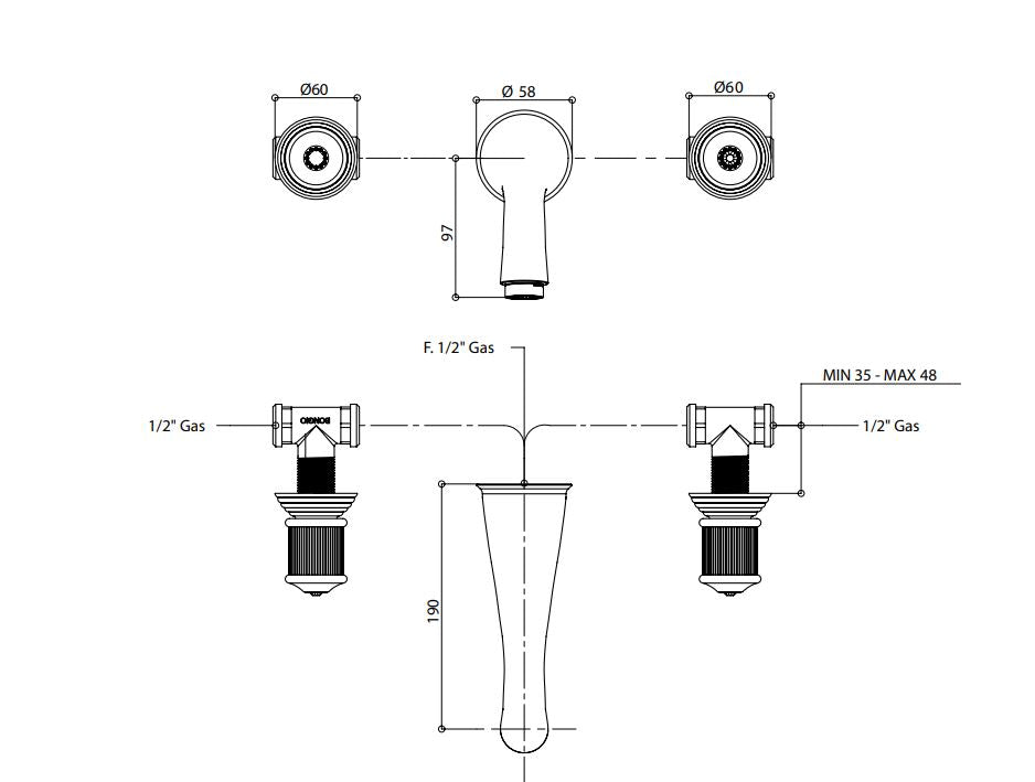 Royale80 Italian wall mounted basin mixer 06538 Pakistan