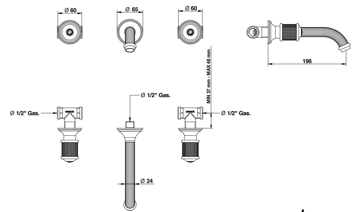 Royale80 wall-mount basin mixer MMS196 spout Pakistan